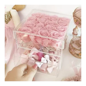 SRIforever Luxury Acrylic Preserved Rose Jewelry Storage Box