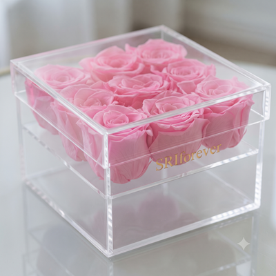 SRIforever Pink Rose Acrylic Square Box